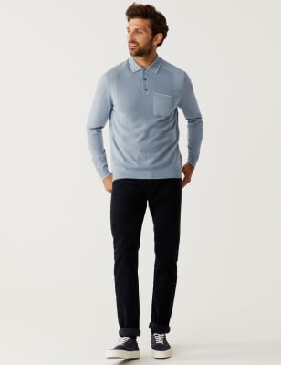 

Mens M&S Collection Cotton Blend Textured Polo Shirt - Blue, Blue