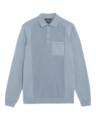 

Mens M&S Collection Cotton Blend Textured Polo Shirt - Blue, Blue