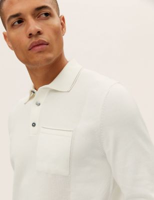 

Mens M&S Collection Cotton Blend Textured Polo Shirt - Ecru, Ecru