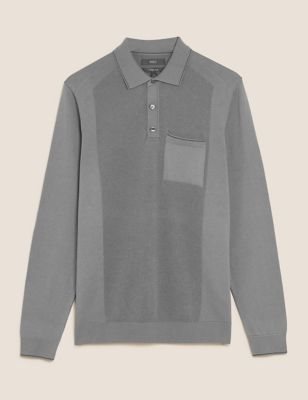 M&S Mens Cotton Blend Textured Polo Shirt