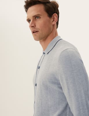 

Mens M&S Collection Cotton Blend Long Sleeve Knitted Polo - Charcoal, Charcoal