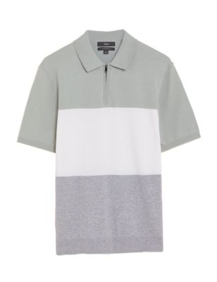 

Mens M&S Collection Cotton Rich Colour Block Knitted Polo Shirt - Green Mix, Green Mix
