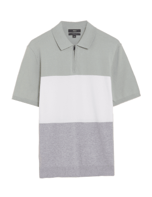 

M&S Collection Polo de punto de bloques de color de algodónMens - Green Mix, Green Mix