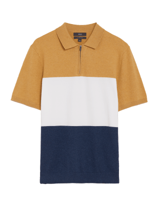 

Mens M&S Collection Cotton Rich Colour Block Knitted Polo Shirt - Yellow Mix, Yellow Mix