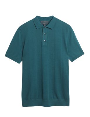 

Mens M&S Collection Cotton Rich Textured Knitted Polo Shirt - Teal, Teal