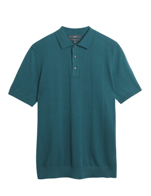 

Mens M&S Collection Strick-Poloshirt mit hohem Baumwollanteil und Strukturmuster - Teal, Teal