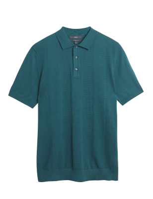 

Mens M&S Collection Cotton Rich Textured Knitted Polo Shirt - Teal, Teal