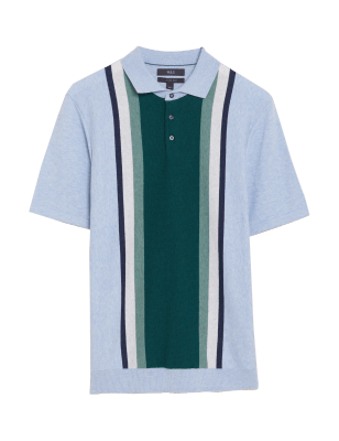 

Mens M&S Collection Cotton Rich Colour Block Knitted Polo Shirt - Light Blue Mix, Light Blue Mix