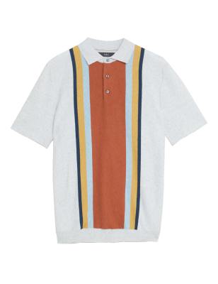 

Mens M&S Collection Cotton Rich Colour Block Knitted Polo Shirt - Ecru Mix, Ecru Mix