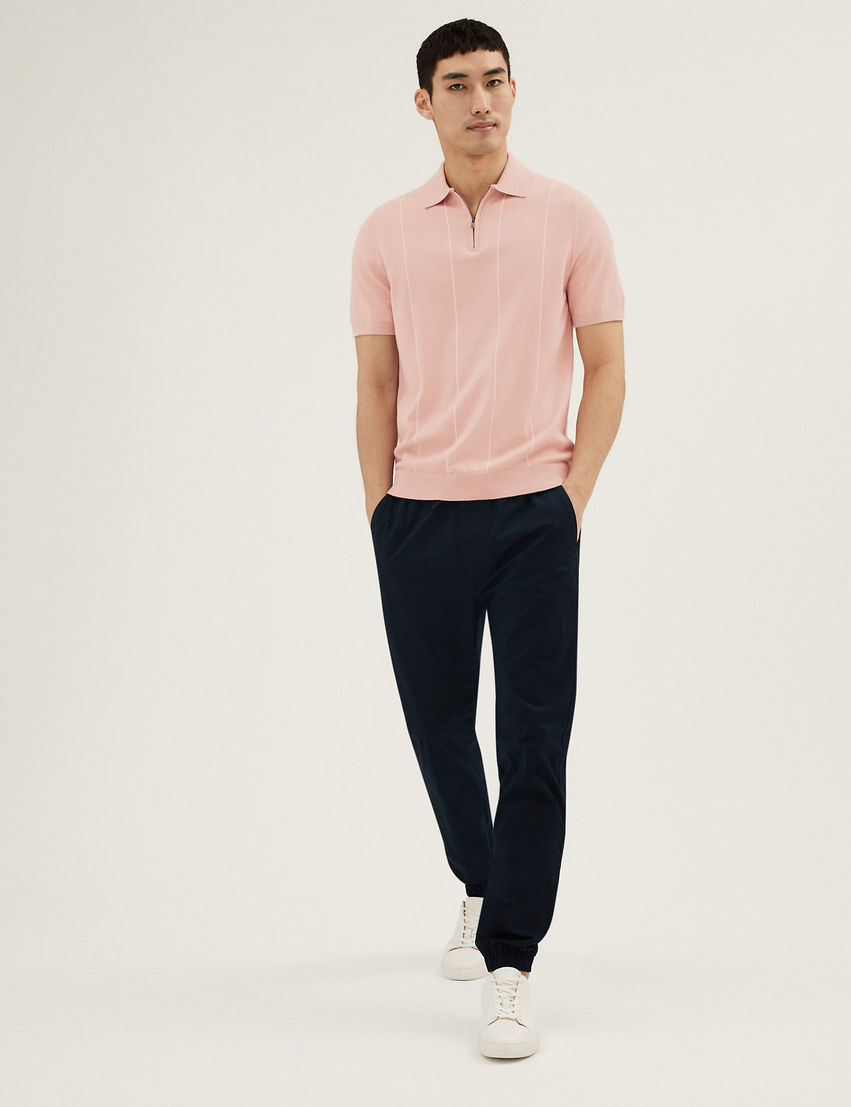 Cotton Rich Knitted Zip Neck Polo Shirt