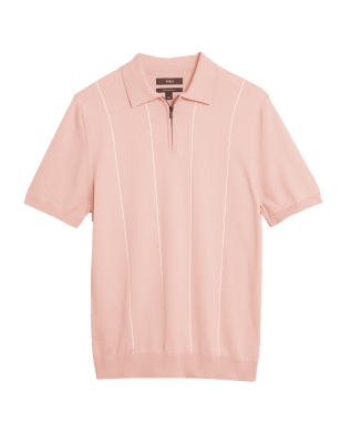 

M&S Collection Polo de algodón de punto con cremallera en el cuelloMens - Pink Mix, Pink Mix