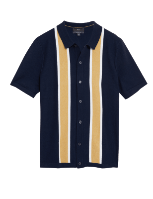 

Mens M&S Collection Cotton Rich Striped Knitted Polo Shirt - Navy Mix, Navy Mix