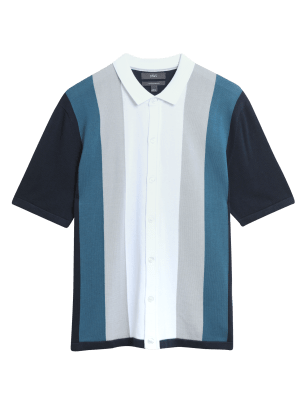 

M&S Collection Polo de punto de rayas de modal de algodónMens - Blue Mix, Blue Mix
