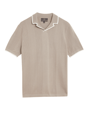 

Mens M&S Collection Strick-Poloshirt mit hohem Baumwollanteil und Kontrastelementen - Sand, Sand