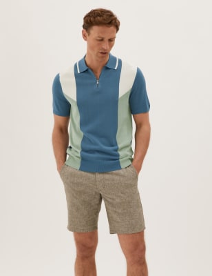 

Mens M&S Collection Cotton Blend Abstract Knitted Polo Shirt - Blue Mix, Blue Mix