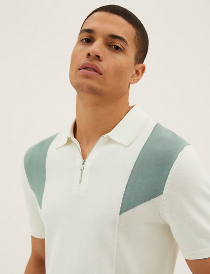 Cotton Blend Abstract Knitted Polo Shirt
