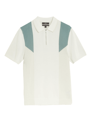 

Mens M&S Collection Gestricktes Poloshirt aus Baumwollmischgewebe mit abstraktem Muster - Ecru Mix, Ecru Mix