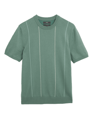 

Mens M&S Collection Cotton Rich Striped Knitted T-shirt - Sage, Sage