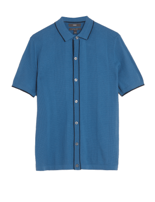 

Mens M&S Collection Poloshirt im Stricklook mit hohem Baumwollanteil - Navy Mix, Navy Mix