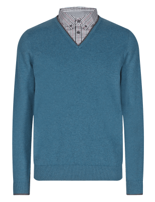 Marks and spencer mock shirt jumper men's sale