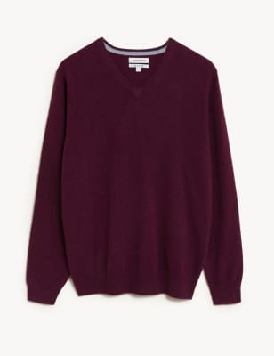 

Mens Autograph Pullover aus reinem Kaschmir mit V-Ausschnitt - Magenta, Magenta