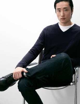 

Mens Autograph Pullover aus reinem Kaschmir mit V-Ausschnitt - Navy, Navy