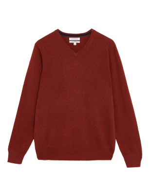 

Mens Autograph Pullover aus reinem Kaschmir mit V-Ausschnitt - Brick, Brick