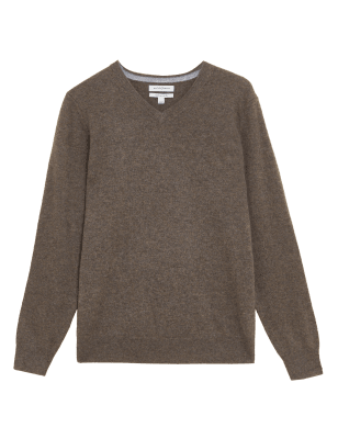 

Mens Autograph Pullover aus reinem Kaschmir mit V-Ausschnitt - Coffee, Coffee