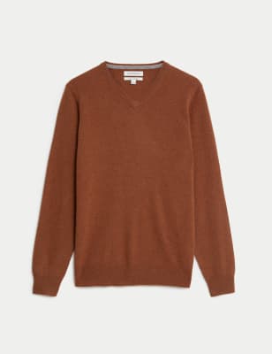 

Autograph Jersey 100% cashmere con escote de picoMens - Chestnut, Chestnut