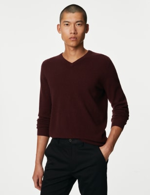 

Autograph Jersey 100% cashmere con escote de picoMens - Dark Aubergine, Dark Aubergine