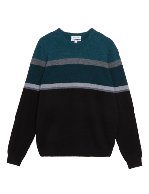 

Mens Autograph Pure Cashmere Striped Crew Neck Jumper - Black Mix, Black Mix