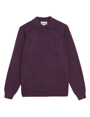 

Mens Autograph Pure Cashmere Knitted Polo Shirt - Purple, Purple