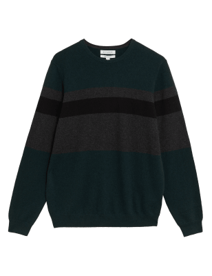 

Mens Autograph Pure Cashmere Stripe Crew Neck Jumper - Dark Evergreen, Dark Evergreen