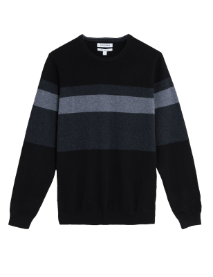 

Mens Autograph Gestreifter Pullover aus reinem Cashmere mit Rundhalsausschnitt - Black Mix, Black Mix