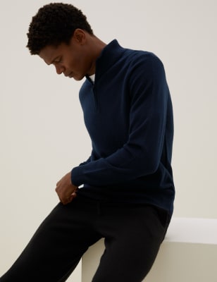 

Mens Autograph Pure Cashmere Zip Neck Jumper - Dark Navy, Dark Navy