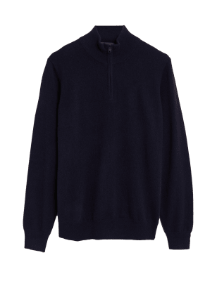 

Mens Autograph Pure Cashmere Half Zip Jumper - Navy, Navy