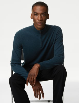 

Mens Autograph Pullover aus reinem Kaschmir mit halblangem Reißverschluss - Green, Green