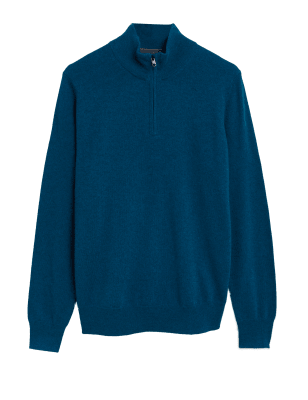 

Mens Autograph Pure Cashmere Half Zip Jumper - Teal, Teal