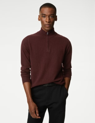 

Autograph Jersey 100% cashmere con media cremalleraMens - Burgundy, Burgundy