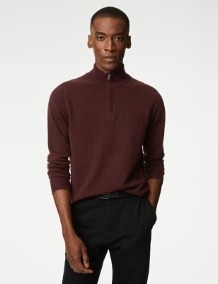 

Mens Autograph Pure Cashmere Half Zip Jumper - Burgundy, Burgundy