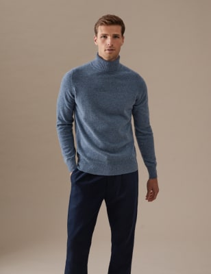 

Mens Autograph Pure Cashmere Roll Neck Jumper - Pale Blue, Pale Blue