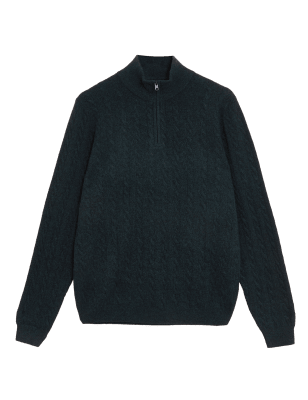 

Mens Autograph Pure Cashmere Half Zip Cable Jumper - Green, Green