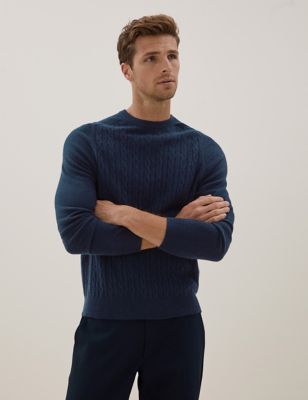 

Mens Autograph Pure Cashmere Cable Crew Neck Jumper - Midnight Navy, Midnight Navy