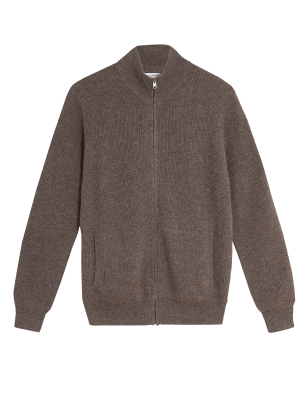 

Mens Autograph Cashmere Funnel Neck Zip Up Cardigan - Mushroom, Mushroom