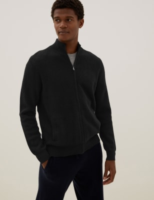 

Mens Autograph Cárdigan con cremallera y cuello chimenea de cashmere - Black, Black