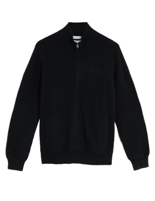 

Mens Autograph Cashmere Funnel Neck Zip Up Cardigan - Black, Black