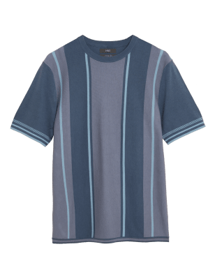 

Mens M&S Collection Cotton Rich Striped Knitted T-Shirt - Blue Mix, Blue Mix