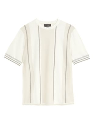 

Mens M&S Collection Cotton Rich Striped Knitted T-Shirt - Ecru Mix, Ecru Mix