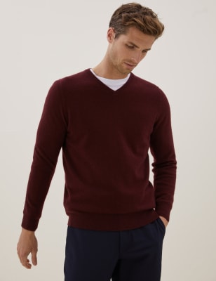 

Mens Autograph Pure Cashmere V-Neck Jumper - Berry Red, Berry Red