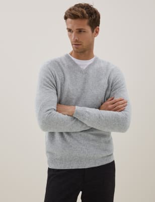 

Mens Autograph Pure Cashmere V-Neck Jumper - Medium Grey, Medium Grey